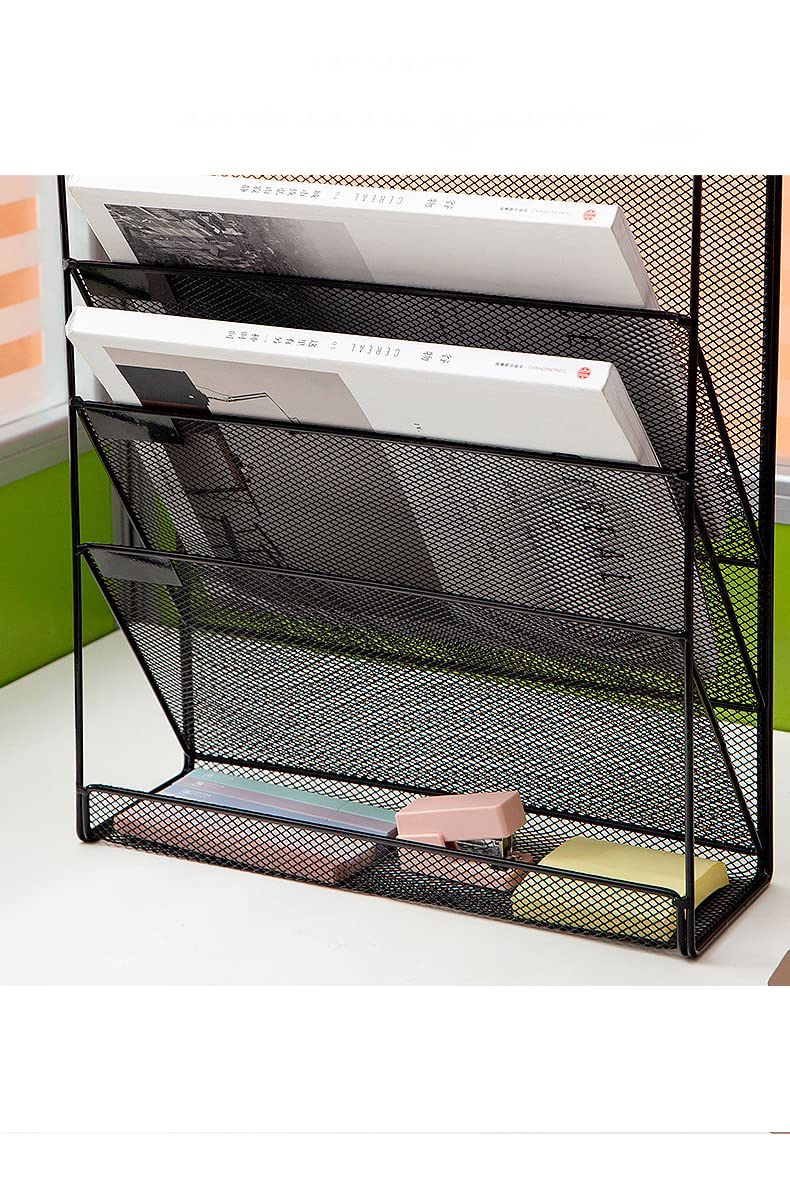 divinezon Mesh File Organizer 3 Tier File Rack & 2 Compartment Stationery Wall Mount Hanging File Organizer | 12.75 x 4.25 x 16 inches | Black - Image 5