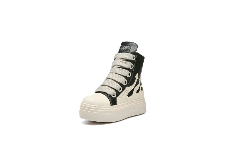 High-Top Shoes, Large Size Women'S Shoes, Color Matching Thick Soles, Thick Shoelaces, Couple Flame Shoes, Personalized Trendy Shoes For Men - Image 1