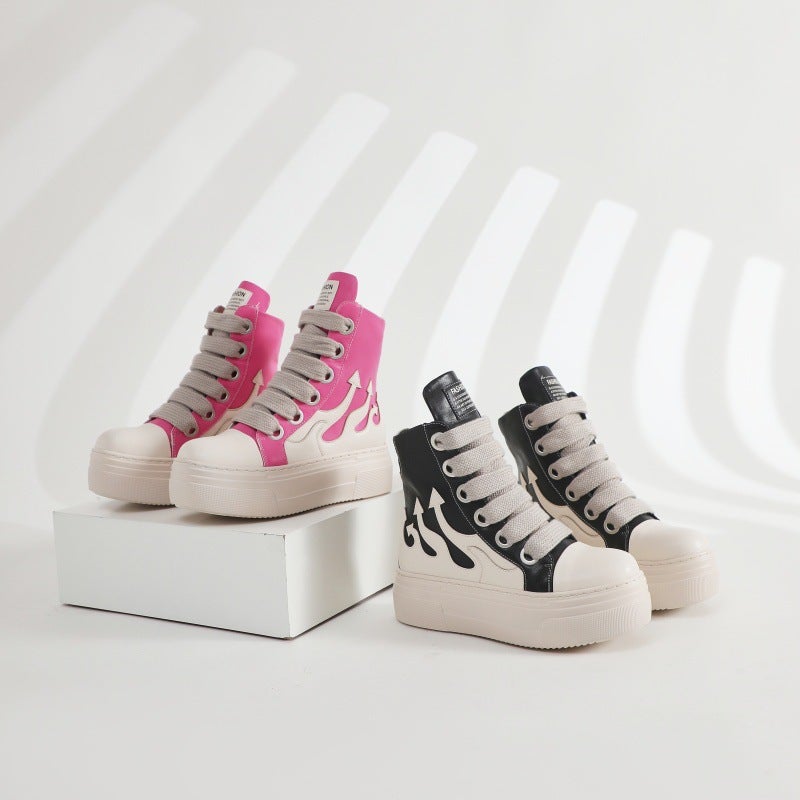 High-Top Shoes, Large Size Women'S Shoes, Color Matching Thick Soles, Thick Shoelaces, Couple Flame Shoes, Personalized Trendy Shoes For Men - Image 5