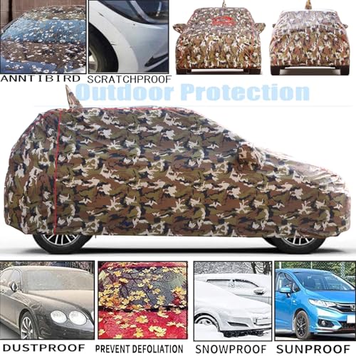 AUTOUNIKO Waterproof Car Body Cover for Nissan Magnite with Mirror and Antenna Pocket and Soft Cotton Lining (Full Bottom Elastic Triple Stitched) (Jungle Print with Red Piping) - Image 4