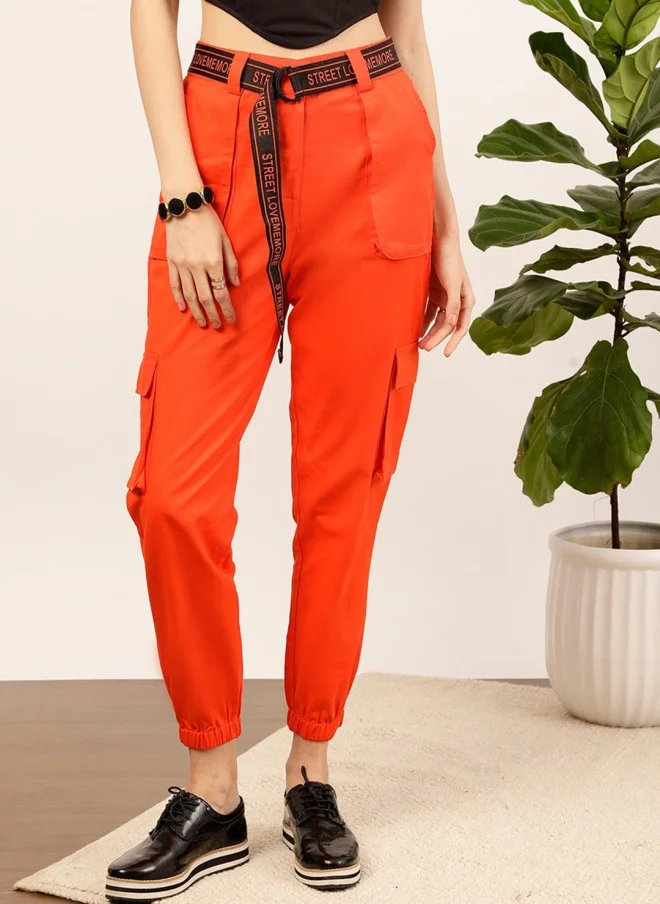 STREET 9 Orange High-Rise Cargo Joggers for Women