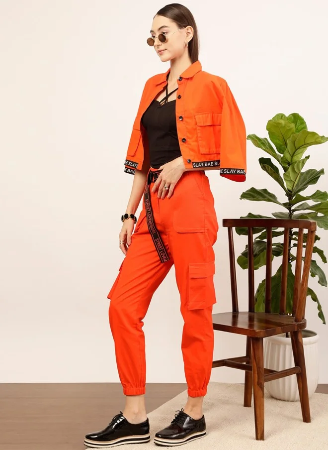 STREET 9 Orange High-Rise Cargo Joggers for Women