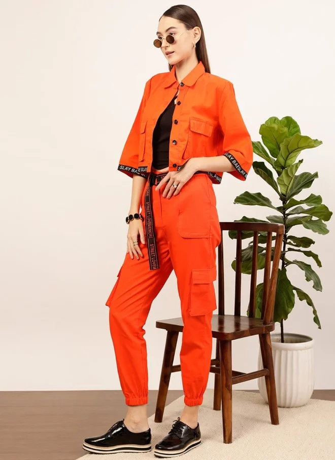 STREET 9 Orange High-Rise Cargo Joggers for Women
