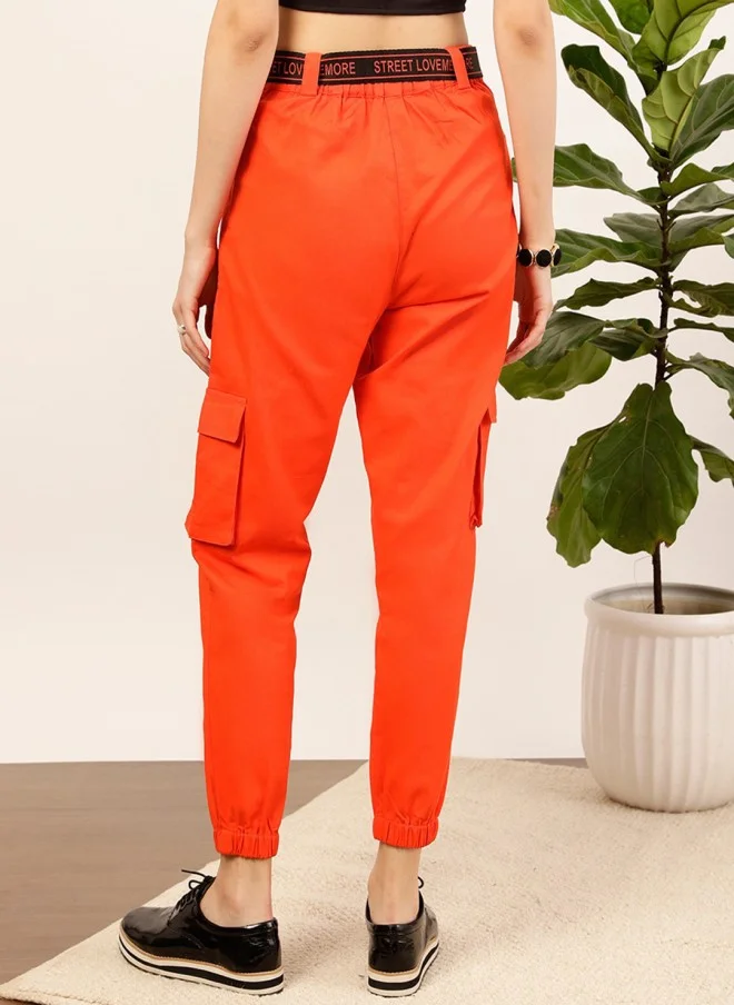 STREET 9 Orange High-Rise Cargo Joggers for Women