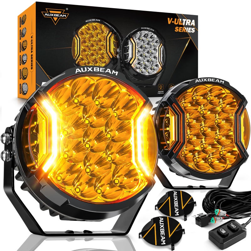 Auxbeam VUltra Series 7 226W Side Shooter LED Offroad Lights Amber DRL 3 Modes Light Bar 270 Coverage Round LED Pods Spotlights 26800LM Yellow Fog Lights with Protective Covers Pair - Image 2