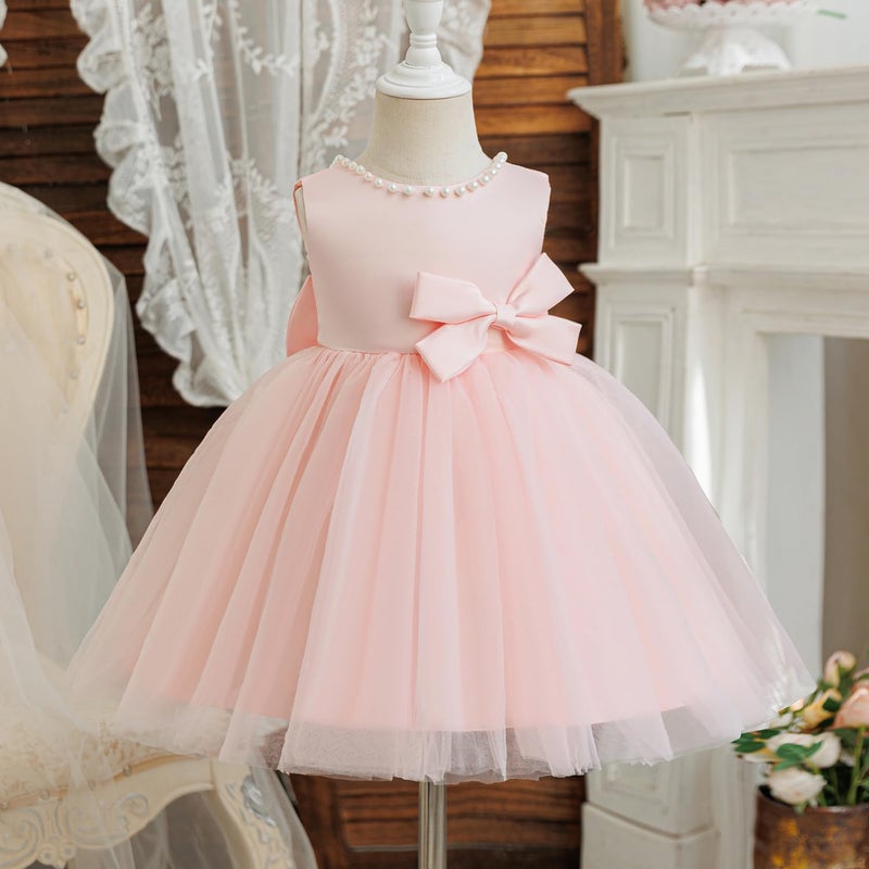NNJXD Baby Girl Birthday Party Tutu Gown Bowknot Toddler Girls Pageant Princess Tulle Wedding Gown 2075 Pink 12-18 Months - Image 3