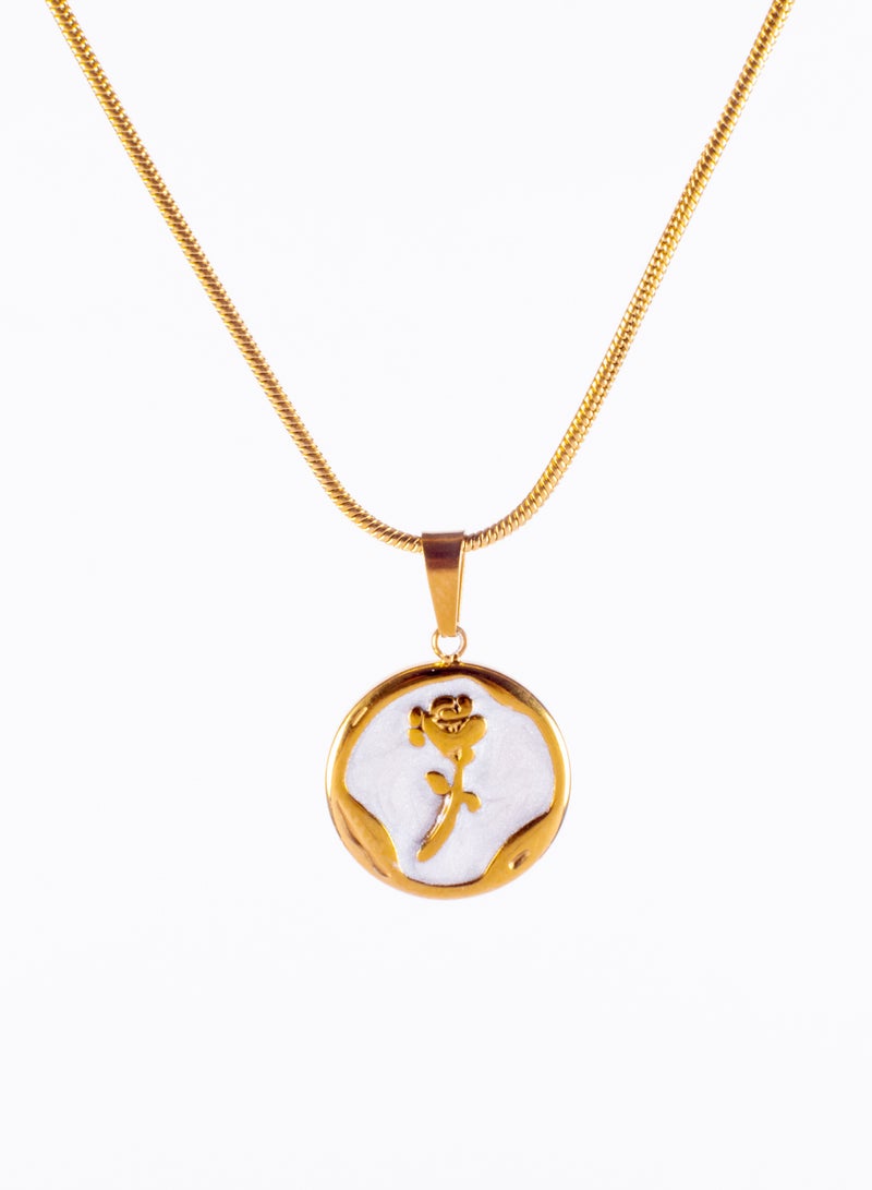 The Black Pearl Accessories Stainless Steel Golden Necklace with a Rose Pendant White - Image 1