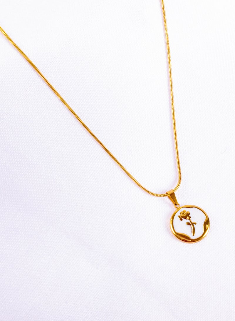The Black Pearl Accessories Stainless Steel Golden Necklace with a Rose Pendant White - Image 3