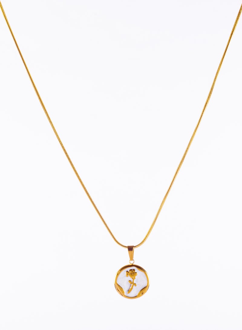 The Black Pearl Accessories Stainless Steel Golden Necklace with a Rose Pendant White - Image 2