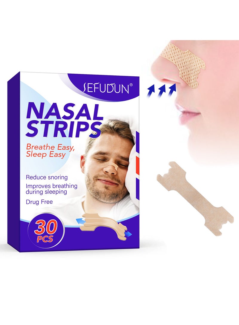 Sefudun Nasal Strips to Breathe Easy and Sleep Easy, Anti-Snoring Nose Strips to Relieve Nasal Congestion Caused by Colds and Allergies (30 Pcs, Beige) - Image 1