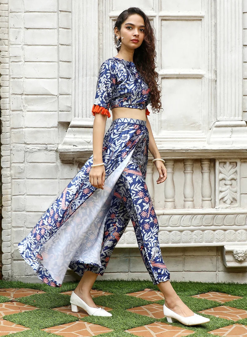 QISSA Women's Peach Pink Flora Bird Co-Ord Set