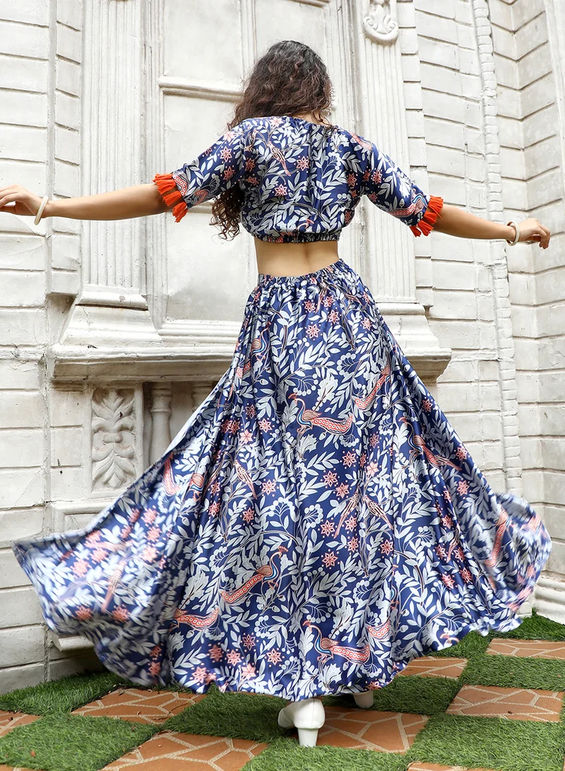 QISSA Women's Peach Pink Flora Bird Co-Ord Set