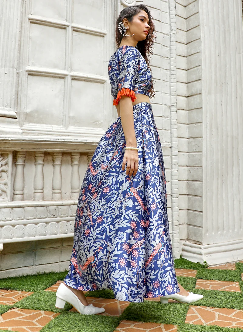QISSA Women's Peach Pink Flora Bird Co-Ord Set