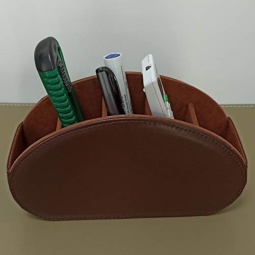 RHCSZ Remote Control Holder with 5 Compartments TV Remote Caddy Store Box,Desktop Organizer for Controller, Glasses and Media Player,Pen Storage (Brown) - Image 2