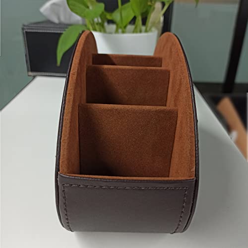 RHCSZ Remote Control Holder with 5 Compartments TV Remote Caddy Store Box,Desktop Organizer for Controller, Glasses and Media Player,Pen Storage (Brown) - Image 3