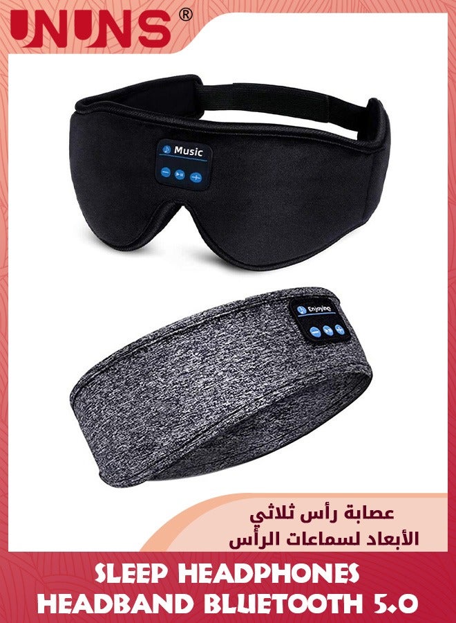 UNUNS Sleep Headphones Bluetooth 5.2 Sports Headband,Wireless Music Sleep Eye Mask Earbuds,Cool Gadgets Gift For Side Sleepers/ Workout/Running/Insomnia/Travel/Yoga/Office,Pack Of 2 - Image 1