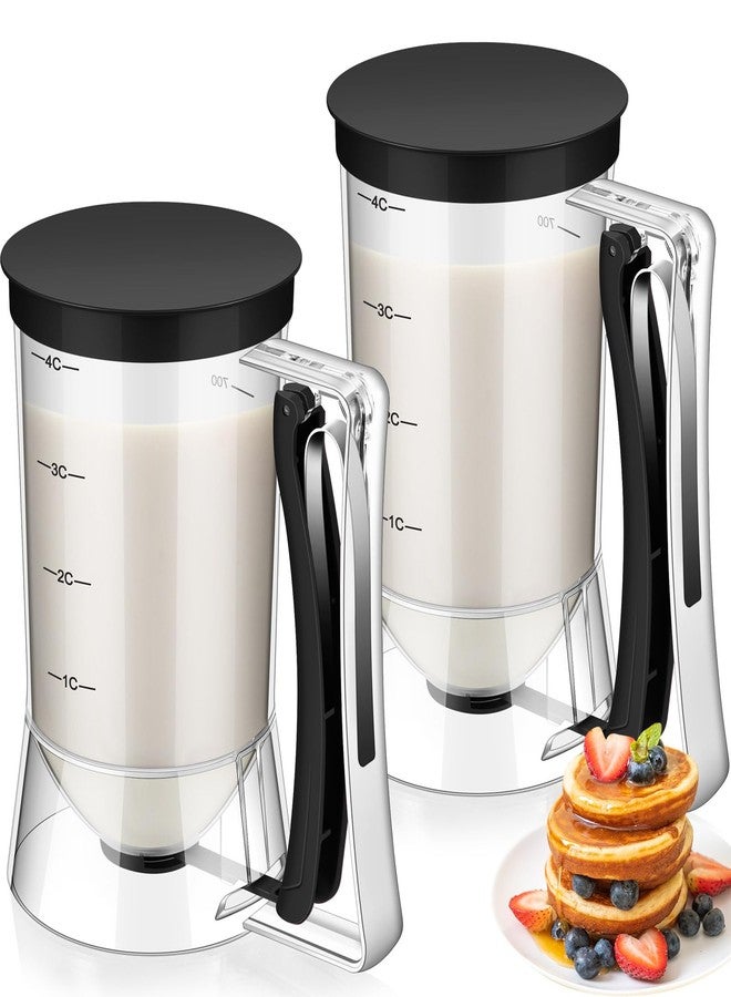 FillTouch موزع خليط الكب كيك من فيل تاتش، قطعتان، موزع خليط البانكيك، 4 أكواب بمقبض ضغط، أدوات لتحضير البانكيك، الكب كيك، الكوكيز، الكيك، الوافل، والآيس كريم، هدايا للمطبخ أو كهدية لمنزل جديد (أسود) - Image 1