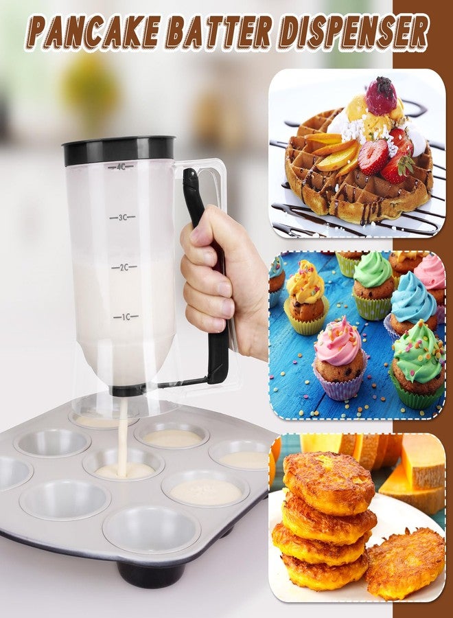 FillTouch موزع خليط الكب كيك من فيل تاتش، قطعتان، موزع خليط البانكيك، 4 أكواب بمقبض ضغط، أدوات لتحضير البانكيك، الكب كيك، الكوكيز، الكيك، الوافل، والآيس كريم، هدايا للمطبخ أو كهدية لمنزل جديد (أسود) - Image 2