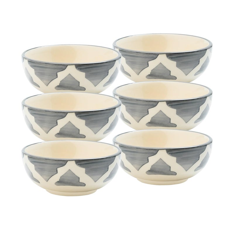 P-PLUS INTERNATIONAL Japanese Retro Ceramic Dipping Bowls | Hand Painted Serving Bowl for Soup, Dessert, Sushi, Sauce, Snack, Noodles |125 ML 9 CM | Microwave, Dishwasher Safe (Grey, Set of 6) - Image 1