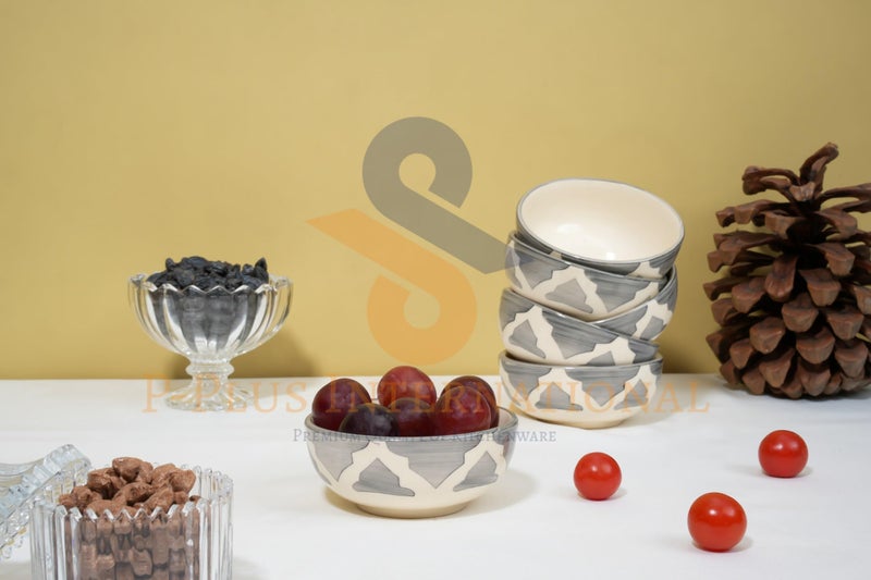 P-PLUS INTERNATIONAL Japanese Retro Ceramic Dipping Bowls | Hand Painted Serving Bowl for Soup, Dessert, Sushi, Sauce, Snack, Noodles |125 ML 9 CM | Microwave, Dishwasher Safe (Grey, Set of 6) - Image 5