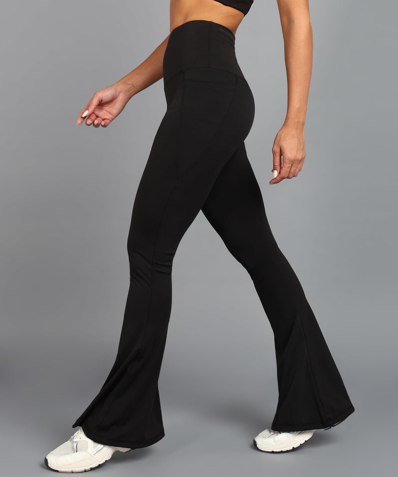 Rock Paper Scissors Women High Rise Premium Flare Gym Pants, Bootcut Style, Sweat-Wicking, Athletic Fit Wide Leg Gym Tights for Working Out, Pilates,Yoga, Fitness & Training Black M - Image 4