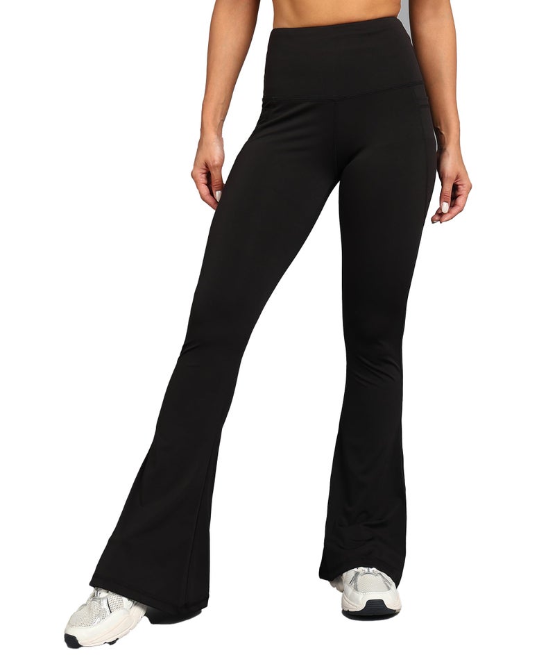 Rock Paper Scissors Women High Rise Premium Flare Gym Pants, Bootcut Style, Sweat-Wicking, Athletic Fit Wide Leg Gym Tights for Working Out, Pilates,Yoga, Fitness & Training Black M - Image 1