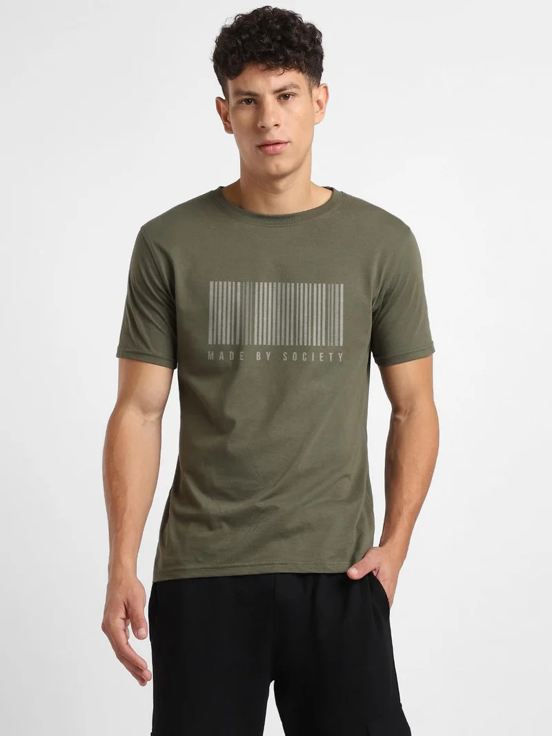 NOBERO Men's Olive Green Cotton T-Shirt