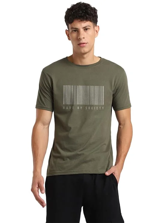 نوبيرو Men's Olive Green Cotton T-Shirt