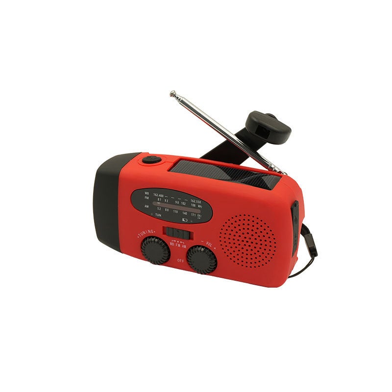 راديو فلاش ضوء طوارئ يدوي متعدد الوظائف مع تحذير الطقس وشحن شمسي للمغامرات الخارجية - Image 1