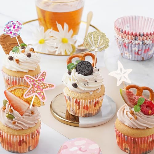 Wootkey 36 pcs Glitter Mermaid Cupcake Toppers Mermaid Cake Topper Under the Sea Beach Mermaids Tail Cake Decoration Birthday Party Supplies for Baby Shower Children's Day - Image 4