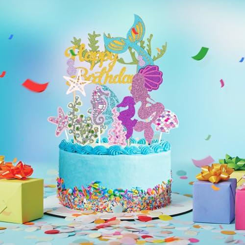 Wootkey 36 pcs Glitter Mermaid Cupcake Toppers Mermaid Cake Topper Under the Sea Beach Mermaids Tail Cake Decoration Birthday Party Supplies for Baby Shower Children's Day - Image 5