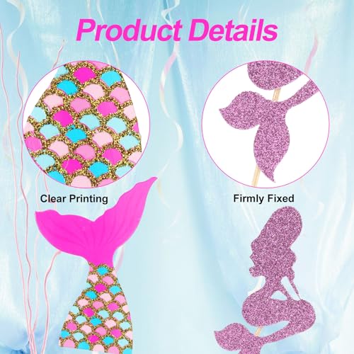 Wootkey 36 pcs Glitter Mermaid Cupcake Toppers Mermaid Cake Topper Under the Sea Beach Mermaids Tail Cake Decoration Birthday Party Supplies for Baby Shower Children's Day - Image 2