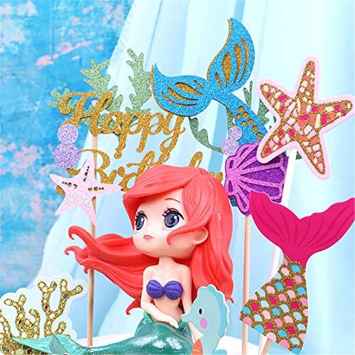 Wootkey 36 pcs Glitter Mermaid Cupcake Toppers Mermaid Cake Topper Under the Sea Beach Mermaids Tail Cake Decoration Birthday Party Supplies for Baby Shower Children's Day - Image 3