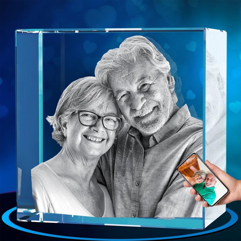 Artpix 3D Crystal Photo Gifts Figuredized Homports مع صورتك الخاصة لأبي أمي Men Men Women 3D Laser المحفورة المحفورة بالمربع المربى المخصصة للاحتفال بالأزواج الأزواج الأزواج - Image 1