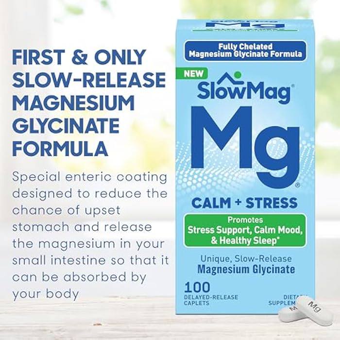 Slow-Mag SlowMag Magnesium Glycinate Caplets, 100 Count, Slow-Release, Calm & Stress Support, Healthy Sleep, Gentle on Stomach, Magnesium Glycinate Supplements for Women & Men - Image 3