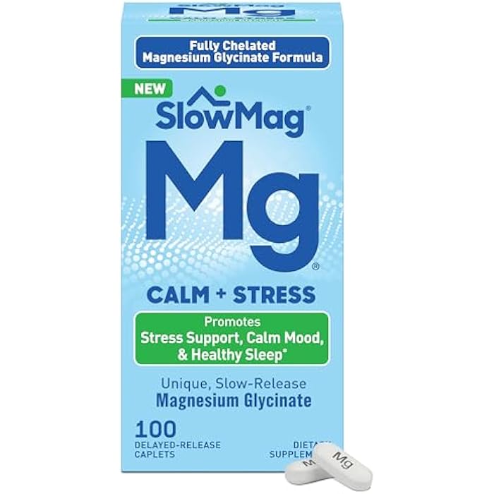 Slow-Mag SlowMag Magnesium Glycinate Caplets, 100 Count, Slow-Release, Calm & Stress Support, Healthy Sleep, Gentle on Stomach, Magnesium Glycinate Supplements for Women & Men - Image 1