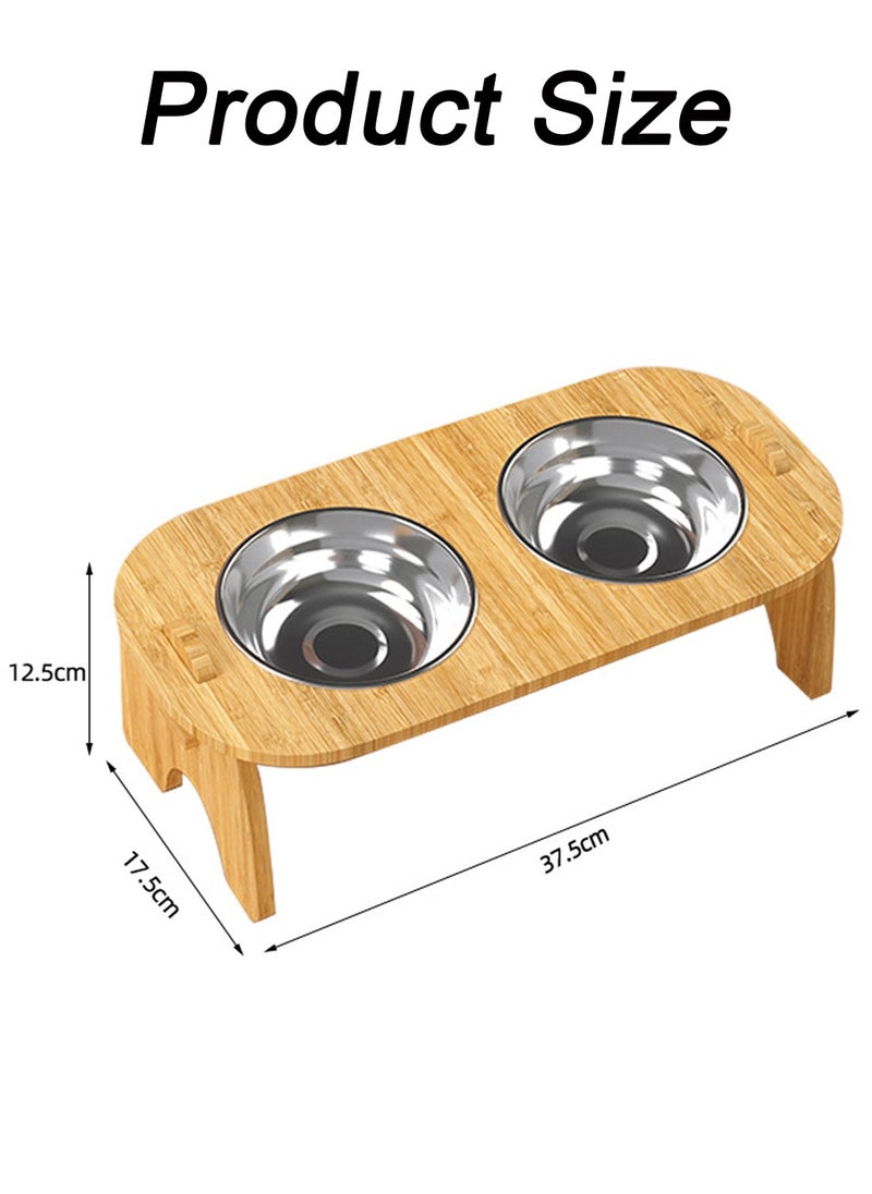 Kidle Cat Water Bowl Set Double Bowl Feeder Bowl Pet Drinking Cat Big Dog Double Water Bowl Water Cervical Spine Protection Wooden Frame Bowl Food Bowl for Cats and Small Dog  - Image 2