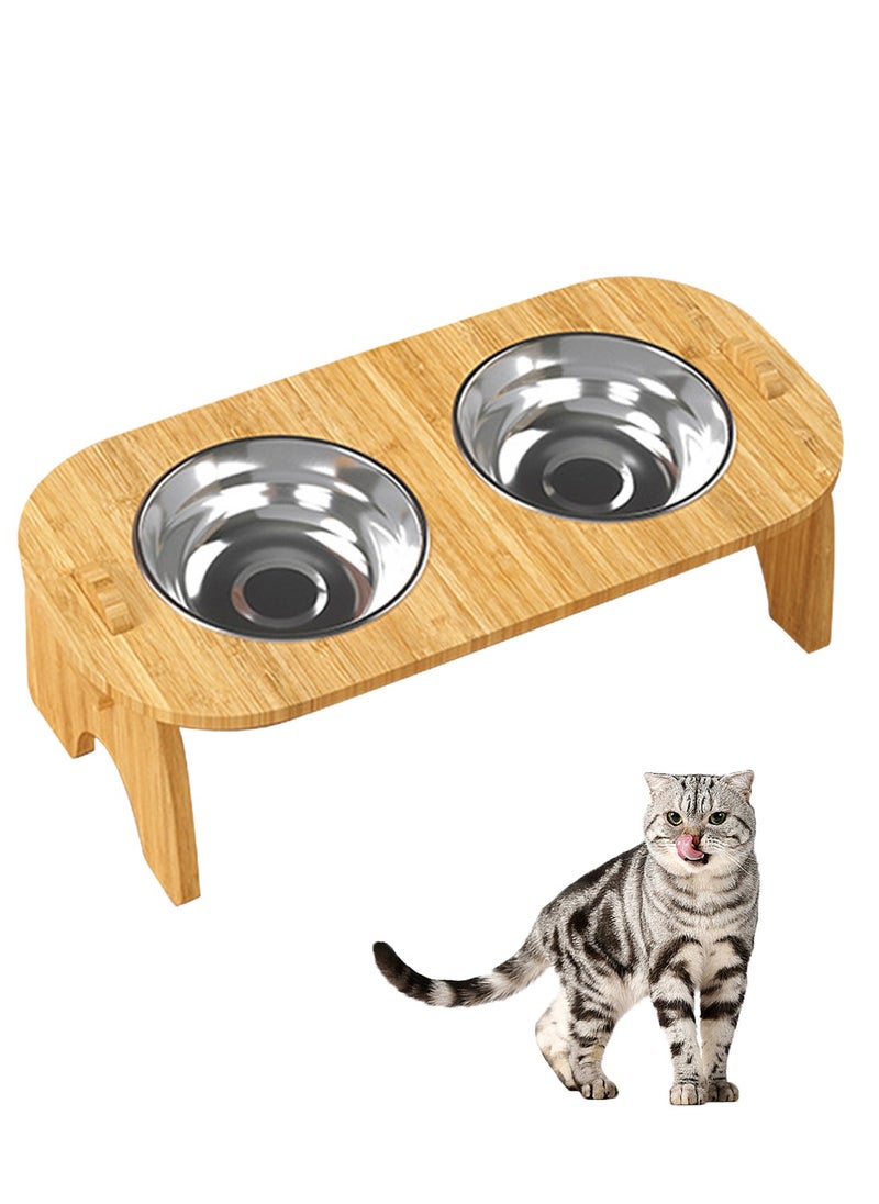 Kidle Cat Water Bowl Set Double Bowl Feeder Bowl Pet Drinking Cat Big Dog Double Water Bowl Water Cervical Spine Protection Wooden Frame Bowl Food Bowl for Cats and Small Dog  - Image 1