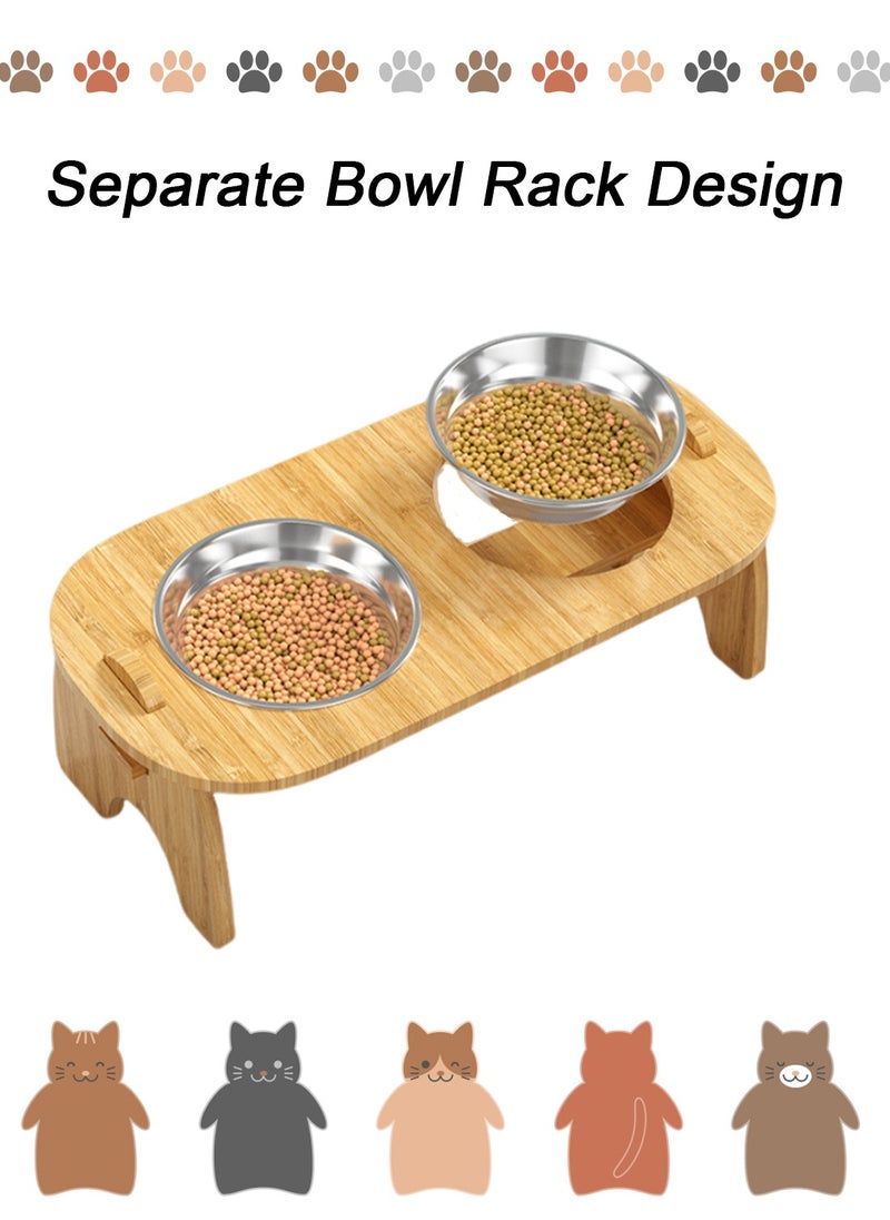 Kidle Cat Water Bowl Set Double Bowl Feeder Bowl Pet Drinking Cat Big Dog Double Water Bowl Water Cervical Spine Protection Wooden Frame Bowl Food Bowl for Cats and Small Dog  - Image 5
