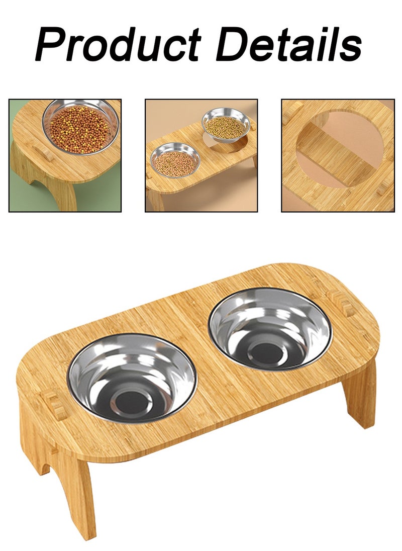 Kidle Cat Water Bowl Set Double Bowl Feeder Bowl Pet Drinking Cat Big Dog Double Water Bowl Water Cervical Spine Protection Wooden Frame Bowl Food Bowl for Cats and Small Dog  - Image 3