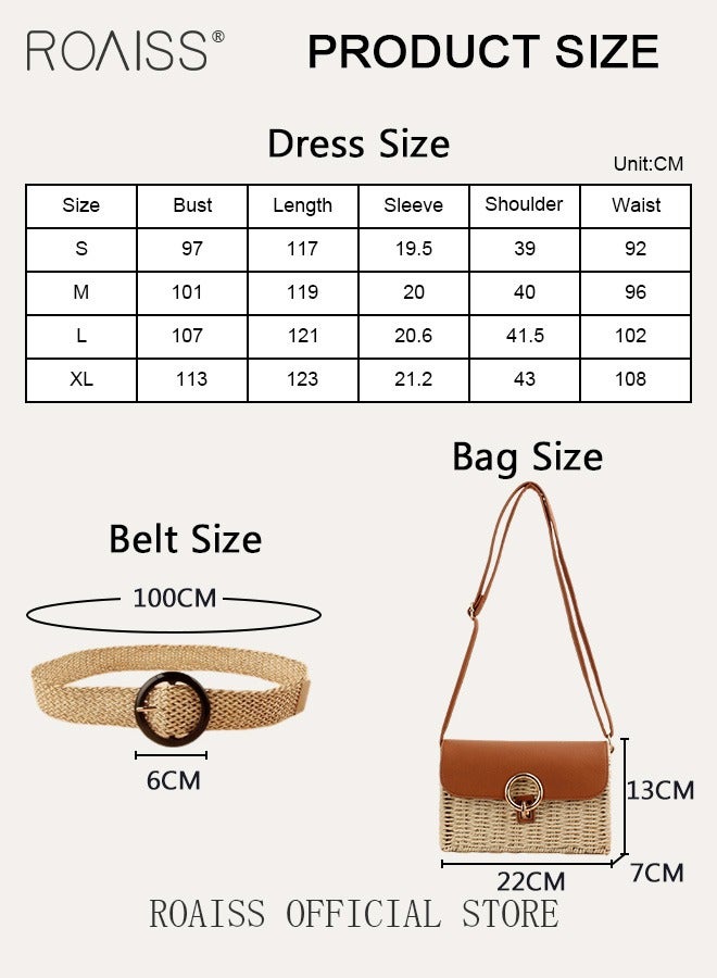 roaiss Button Layered Ruffle Hem Shirt Dress for Women with Belt and Shoulder Bag Ladies Fashionable Temperament Lapel Dresses Women's Mid-Length Solid Color Exquisite Skirt - Image 2