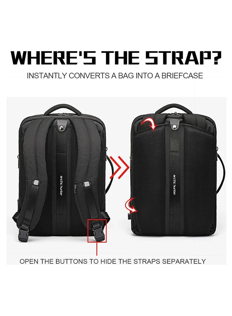 ARCTIC HUNTER Travel Backpack 3 in 1 Expandable from 19L to 32L Water & Scratch Resistant Backpack fits up to 15.6 inches Laptop with USB Port for Business Travelling for Men & Women B00345 Black
