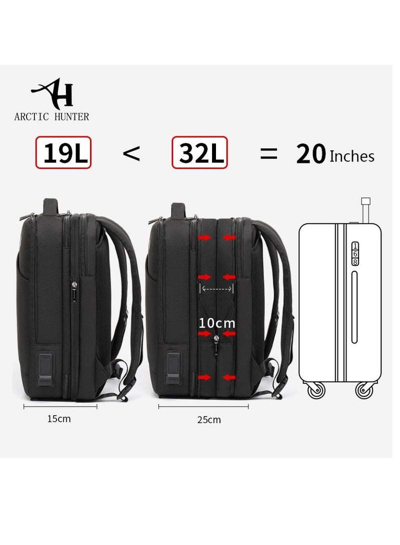 ARCTIC HUNTER Expandable 3 in 1 Backpack 18 inch Water Resistant Travel Business Laptop Bag for Unisex with Built in USB and Headphone port, B00345, Black - Image 5