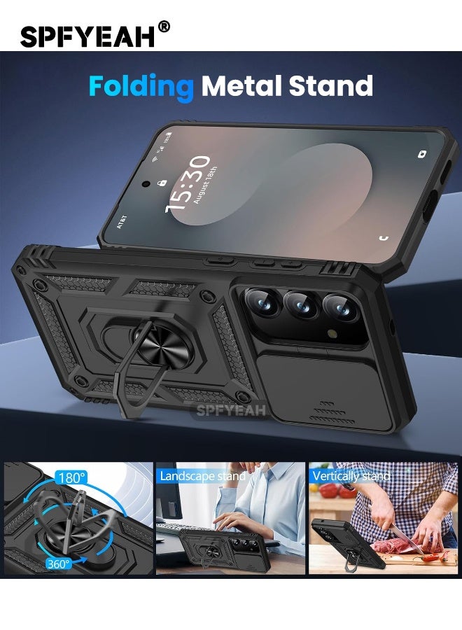 اس بي اف يا. [2 في 1] غطاء Samsung Galaxy S25 FE مع واقي شاشة زجاجي مقوى عالي الدقة، غطاء كاميرا منزلق، حامل حلقي مدمج يدور 360 درجة، جراب شديد التحمل مقاوم للصدمات والسقوط لهاتف Samsung Galaxy S25 FE مقاس 6.7 بوصة (أسود، عبوة من 1+1) - Image 5