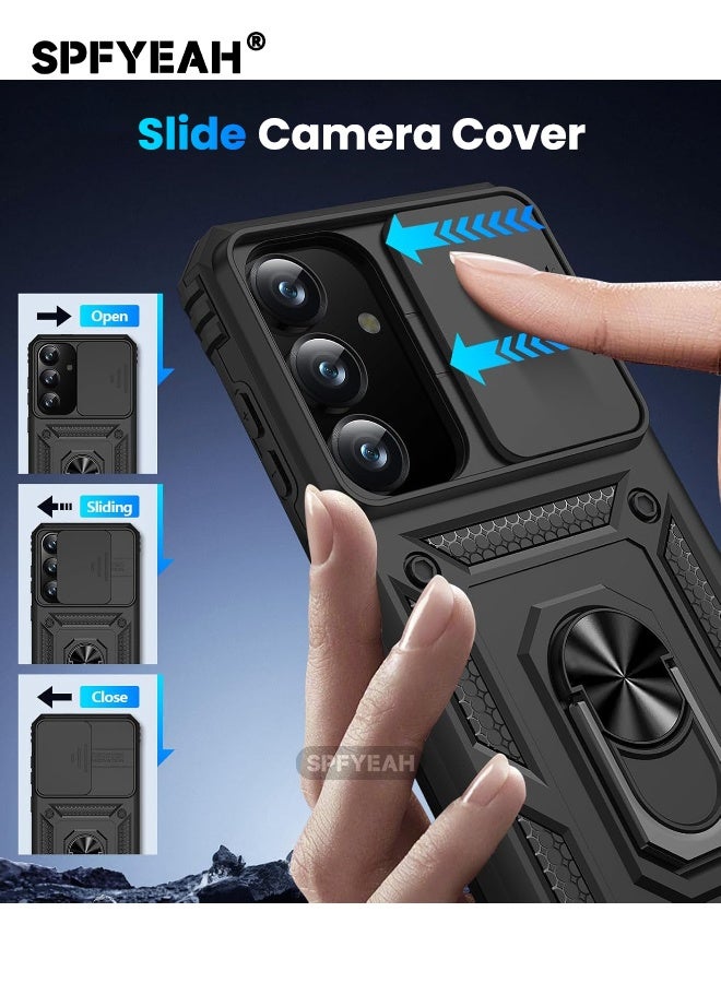 اس بي اف يا. [2 في 1] غطاء Samsung Galaxy S25 FE مع واقي شاشة زجاجي مقوى عالي الدقة، غطاء كاميرا منزلق، حامل حلقي مدمج يدور 360 درجة، جراب شديد التحمل مقاوم للصدمات والسقوط لهاتف Samsung Galaxy S25 FE مقاس 6.7 بوصة (أسود، عبوة من 1+1) - Image 4