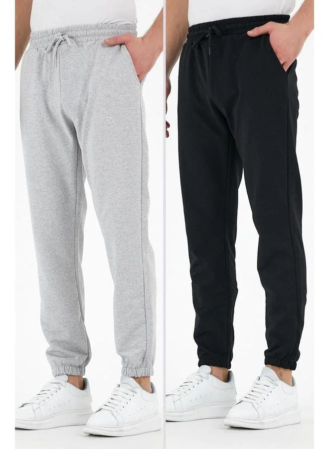 mmetalic Black and Gray 2-Pack Men's Sweatpants with Tags, Back and Side Pockets, Regular Fit Elastic Hem