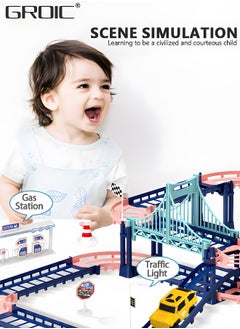 جرويك سباق المسار سيارة لعبة السكك الحديدية سيارة لعبة مجموعة Racecar Playset الشاحنات سباق السيارات الجذعية بناء السكك الحديدية الطريق أفضل هدية للأطفال الصغار أطفال بنين بنات  - Image 5