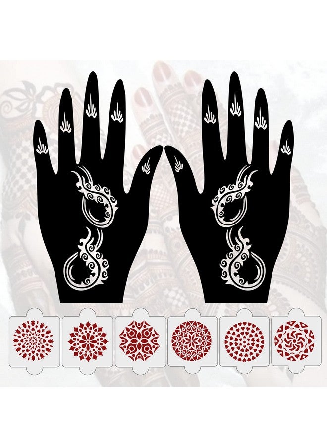 ivana's عبوة من 8 قطع (2 قطعة قوالب تاتو حناء + 6 قطع قوالب حناء قابلة لإعادة الاستخدام بتقنية الليزر من PVC) ، ملصق حناء ، ملصقات حناء لليد الكاملة للنساء والفتيات والأطفال ، سهلة التطبيق ، IVH-43 - Image 1