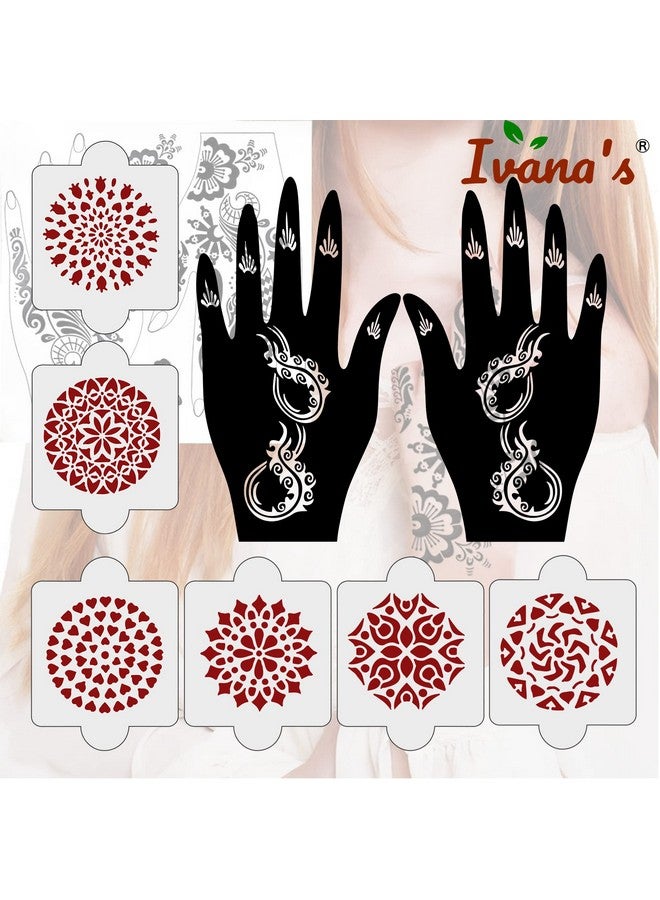 ivana's عبوة من 8 قطع (2 قطعة قوالب تاتو حناء + 6 قطع قوالب حناء قابلة لإعادة الاستخدام بتقنية الليزر من PVC) ، ملصق حناء ، ملصقات حناء لليد الكاملة للنساء والفتيات والأطفال ، سهلة التطبيق ، IVH-43 - Image 5