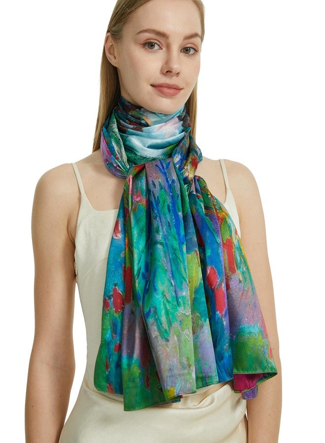 PANTONIGHT Green Scarfs for Women Fashion Long Floral Scarf Lightweight Silk Feeling Head Scarf Printing Shawls Double Sides (2818) - Image 4